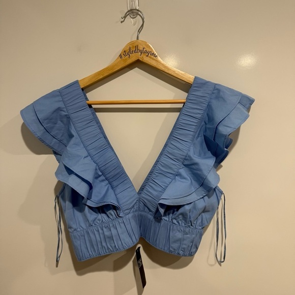 NWT Abercrombie & Fitch drama collar ruffle poplin top - Picture 8 of 11